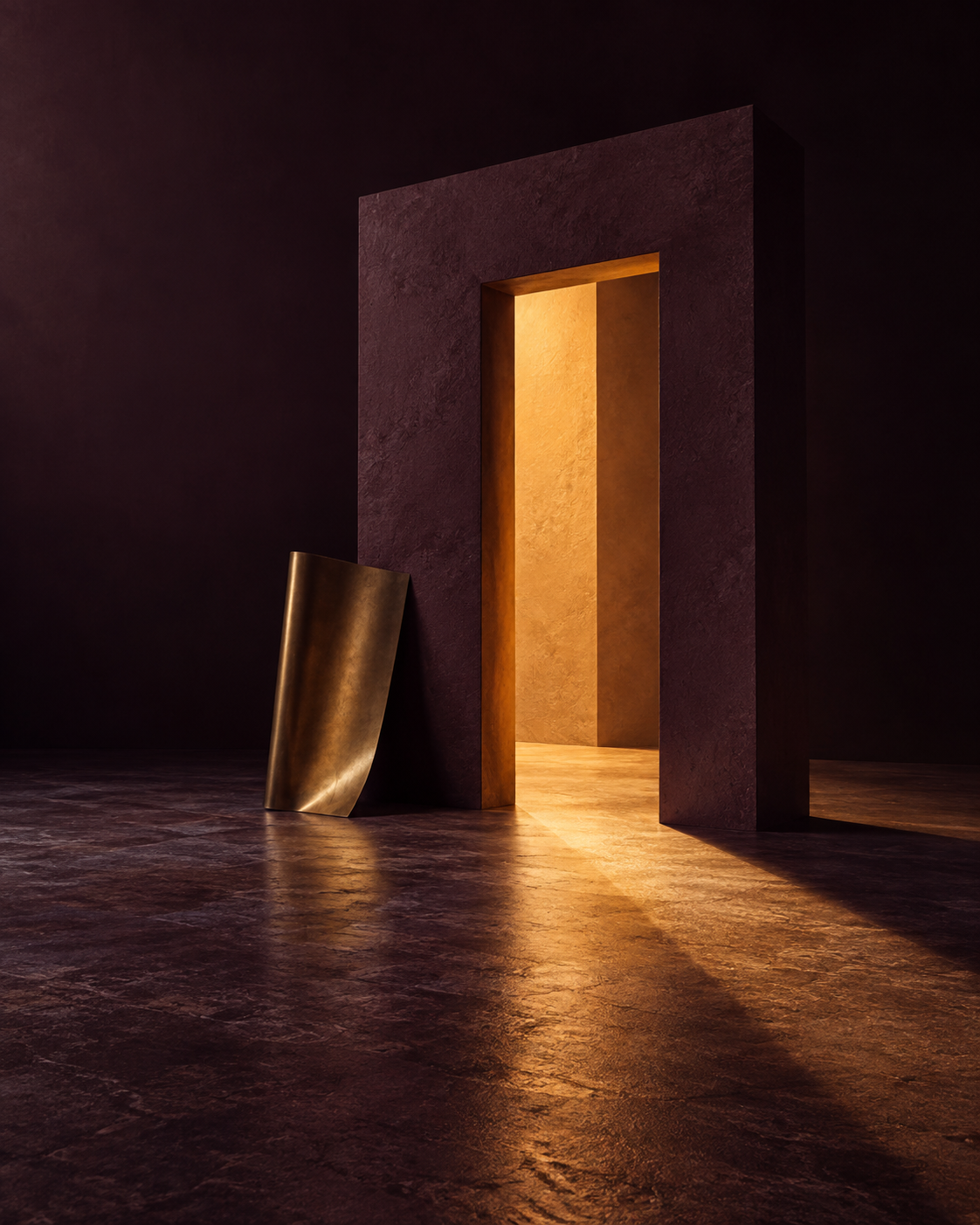 Po zotmení — imaginárna slivková scénografia s jantárovým svetlom