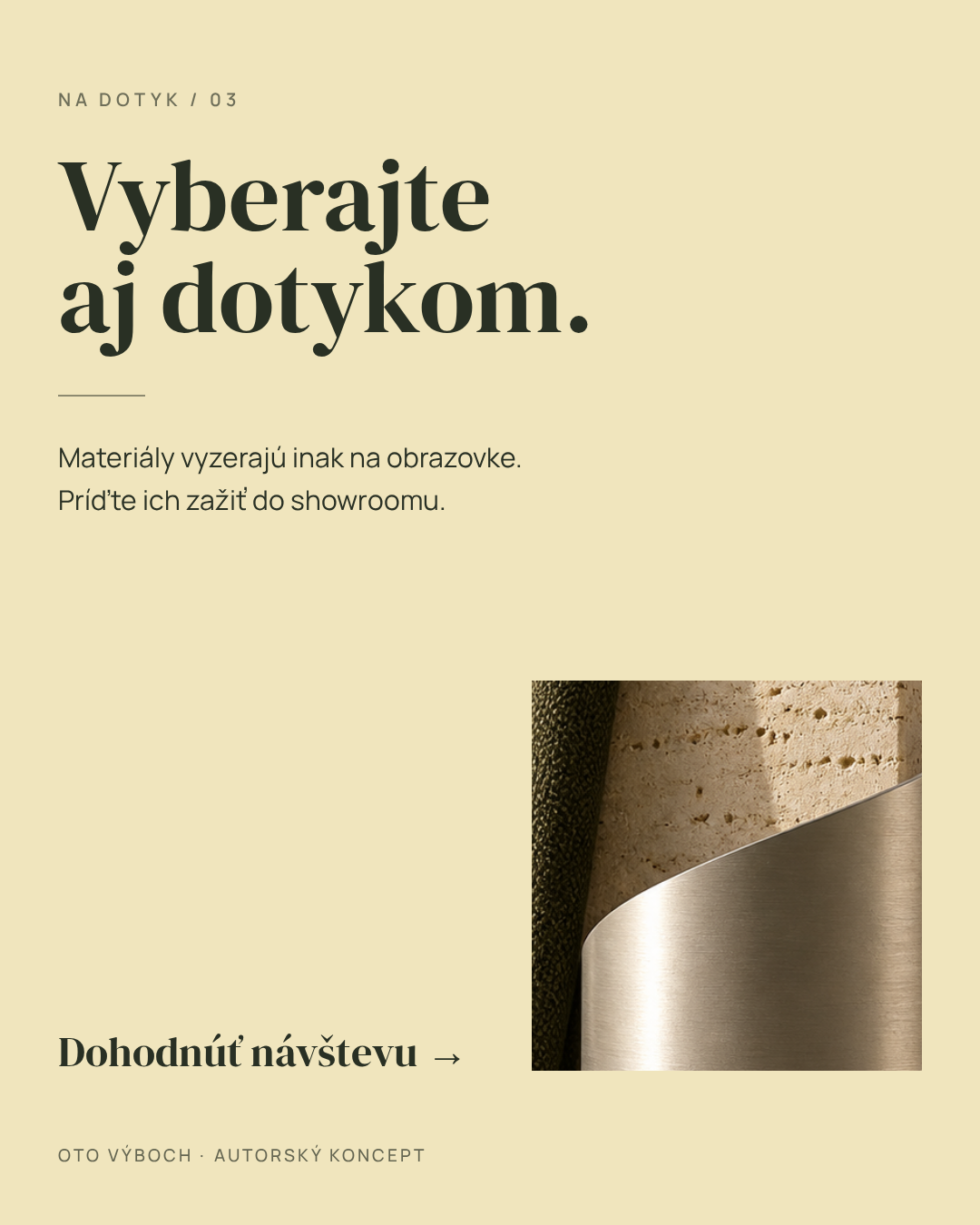 Svetlá typografická grafika Vyberajte aj dotykom s výzvou na návštevu showroomu